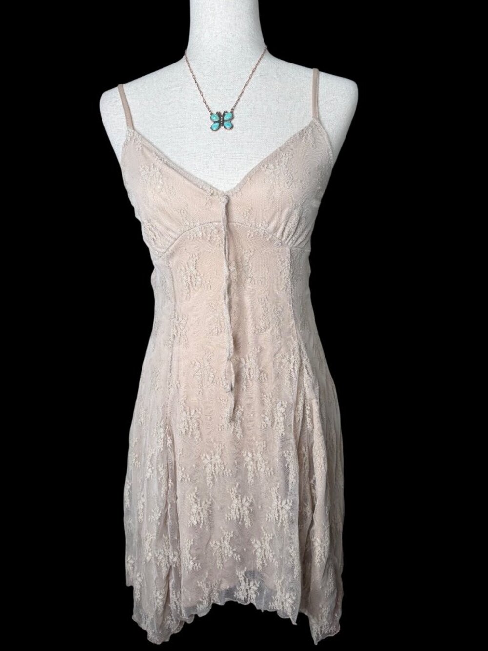 Lace Floral Sheer Slip Dress Coquette L Asymmetric Romantic Angelcore fairy boho
